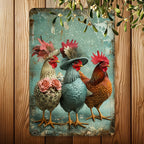 Rustic Fancy Dressed Chickens Metal Tin Sign Retro Country Kitchen Wall Decor
