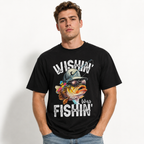 Wishin' I Was Fishin' Bass Graphic Tee – Retro Fisherman Humor Shirt