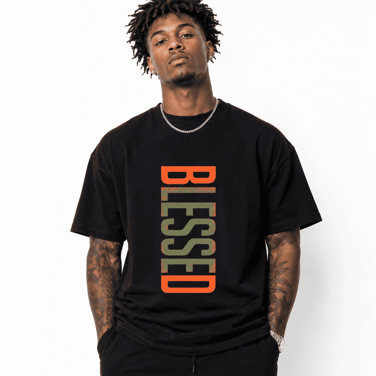 Blessed Shirt Vertical Text Graphic Tee Men Streetwear Casual T-Shirt