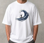 Surfing Wave T-Shirt - Japanese Woodcut Art Style - Surfer Graphic Tee