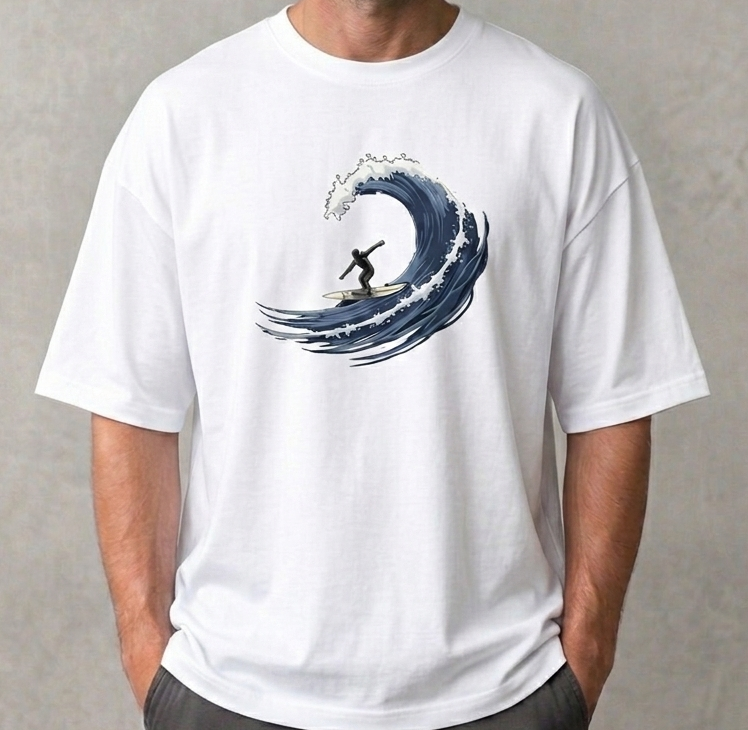 Surfing Wave T-Shirt - Japanese Woodcut Art Style - Surfer Graphic Tee