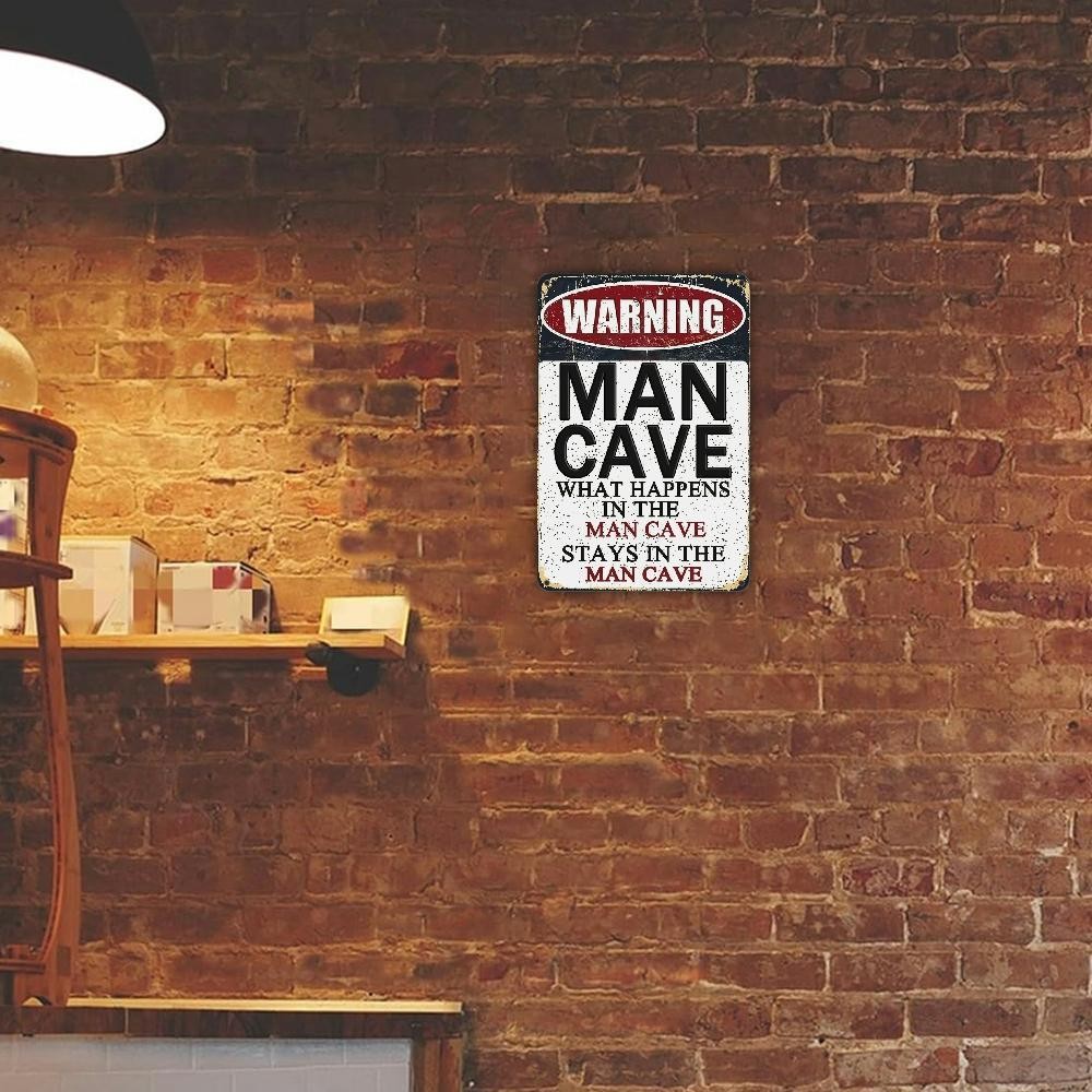 Retro Man Cave Warning Metal Sign What Happens In The Man Cave Stays Tin Sign