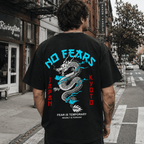 Japanese Dragon No Fears Graphic Tee - Kyoto Streetwear Back-Print Shirt