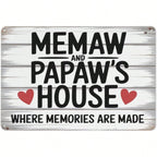 Memaw and Papaw's House Metal Tin Sign - Retro Grandparents Memories  Wall Art
