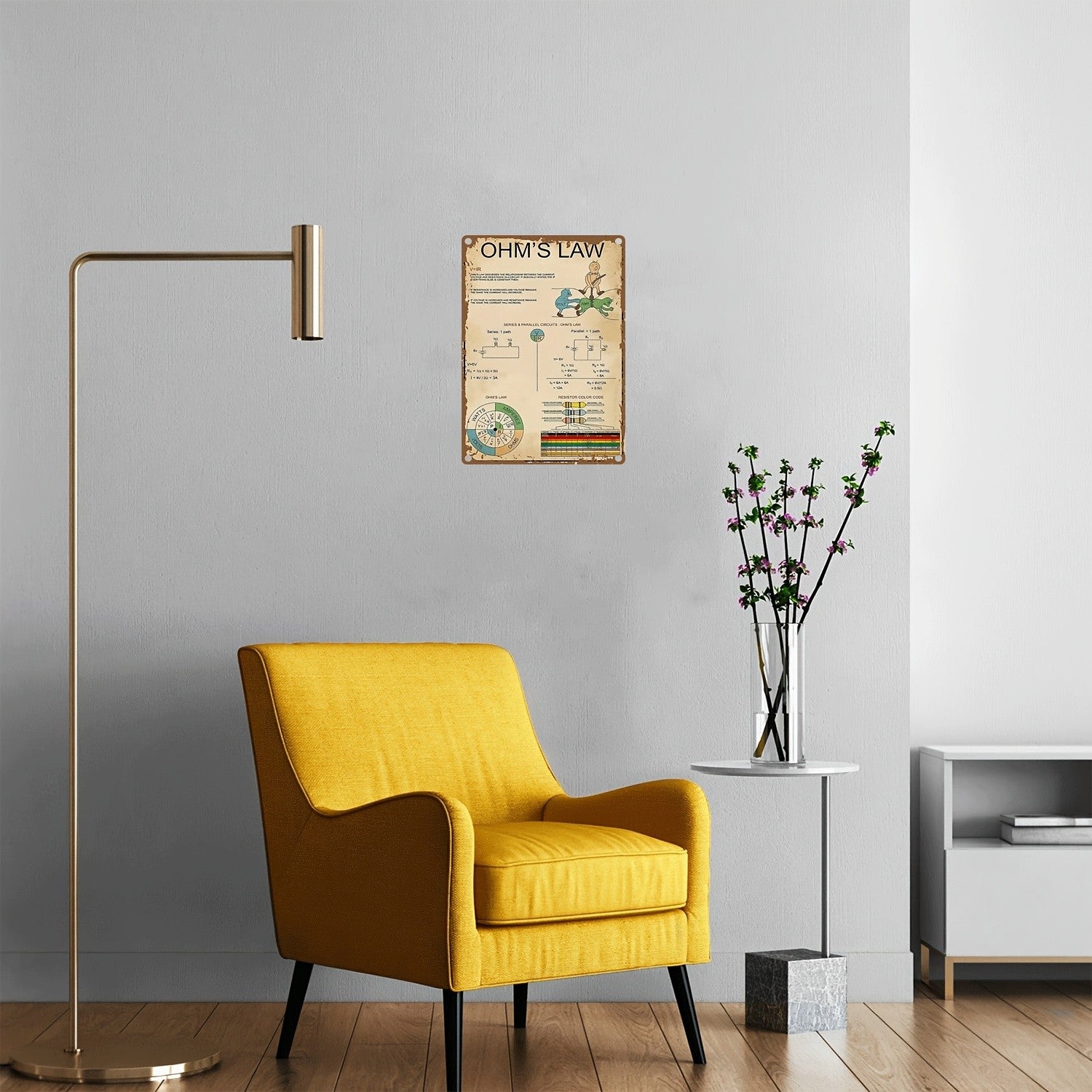 Engineering Reference Tin Sign - Ohm's Law and Resistor Color Code Poster