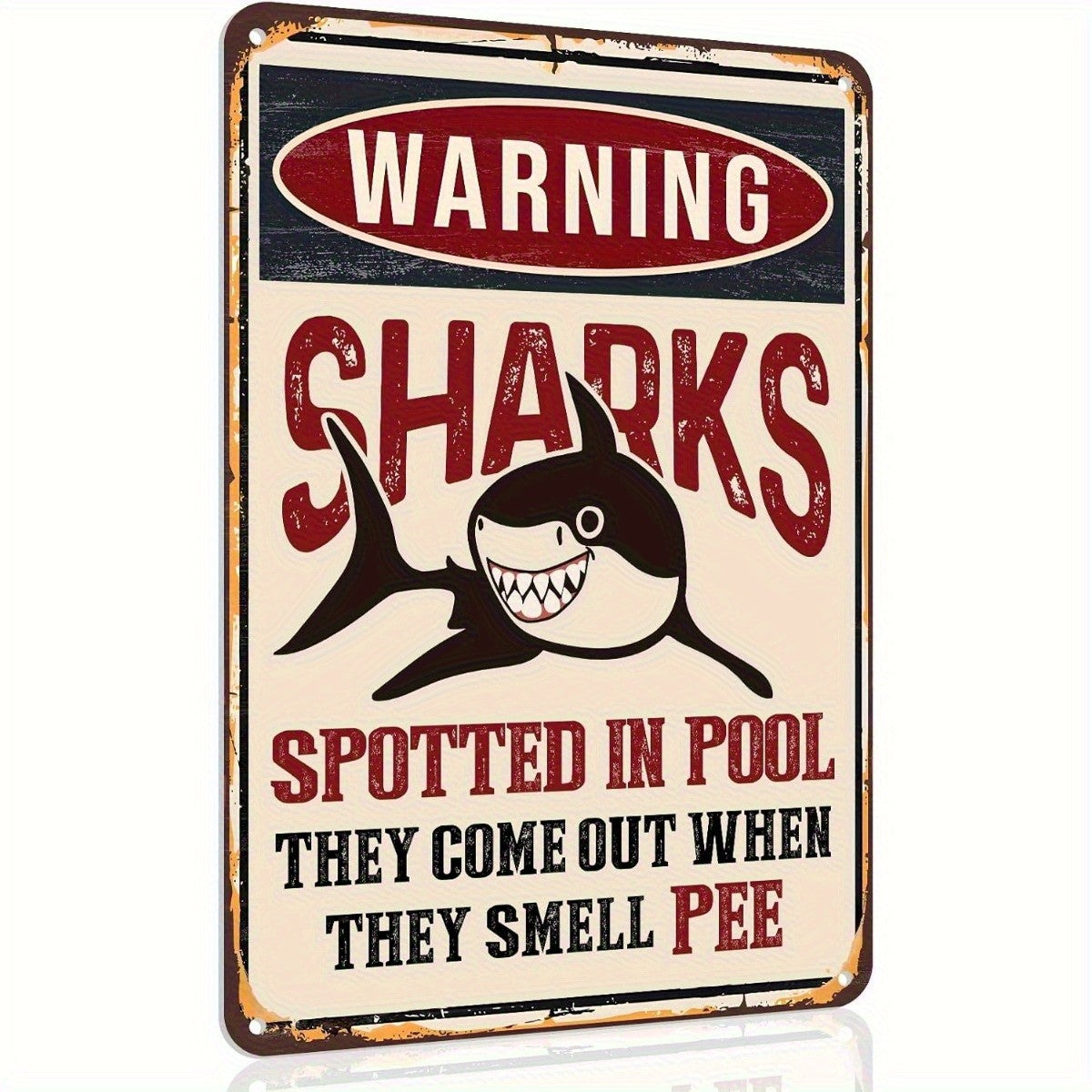 Funny Pool Metal Tin Sign Vintage Sharks Spotted In Pool Warning Patio Decor