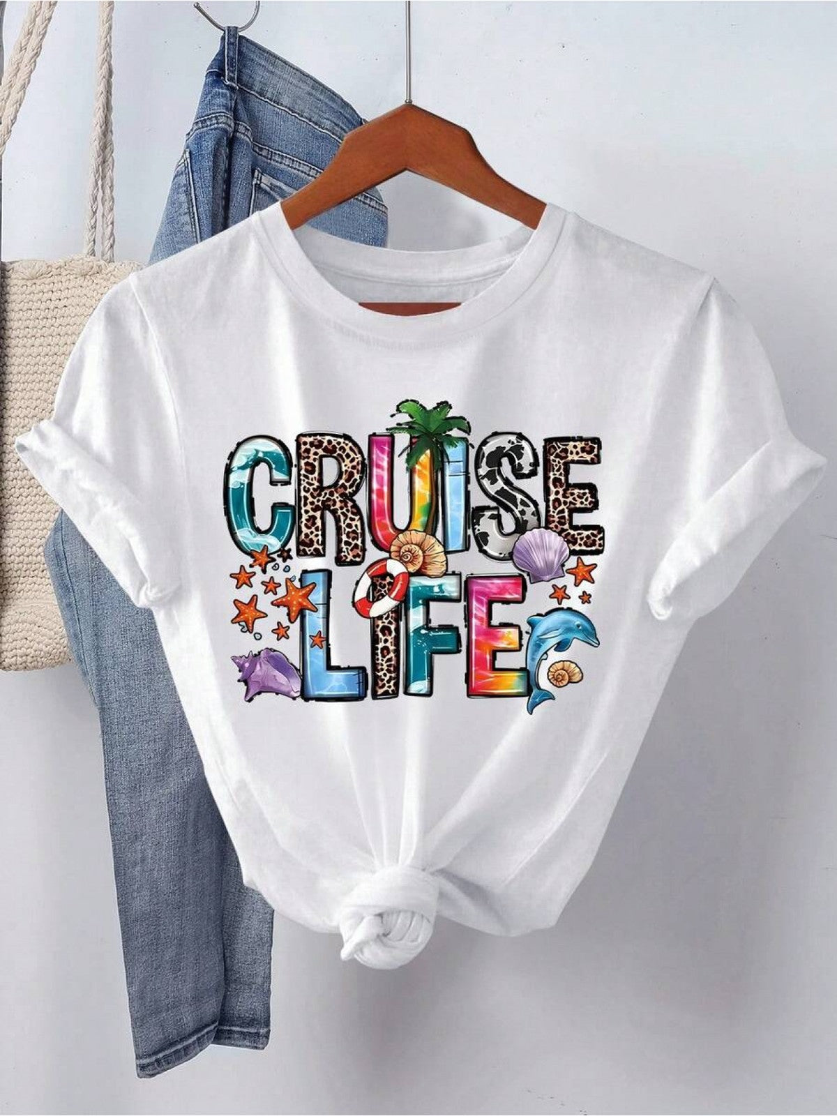 Women Hello Summer Cruise Life Graphic T-Shirt Nautical Beach Vacation Tee