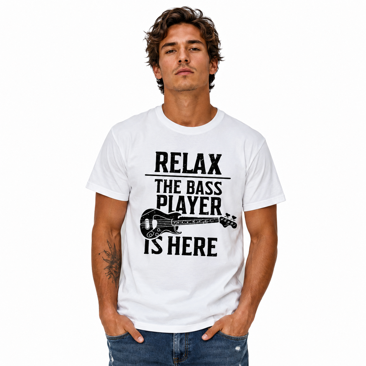Funny Bass Player T-Shirt Relax The Bass Player Is Here Guitar Tee