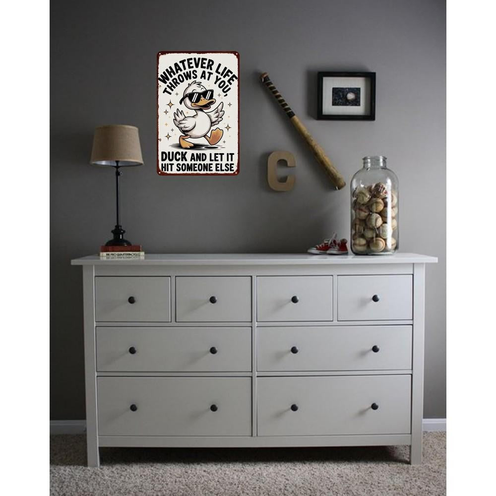 "Duck and Let It Hit" Metal Sign - Funny Duck Tin Wall Art Decor
