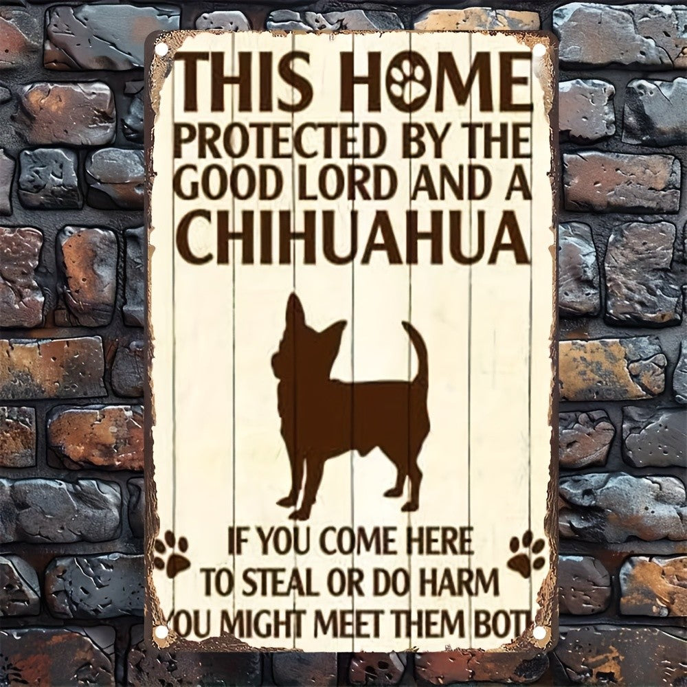 Funny Chihuahua Home Protection Metal Sign Vintage Dog Lover Porch Wall Decor