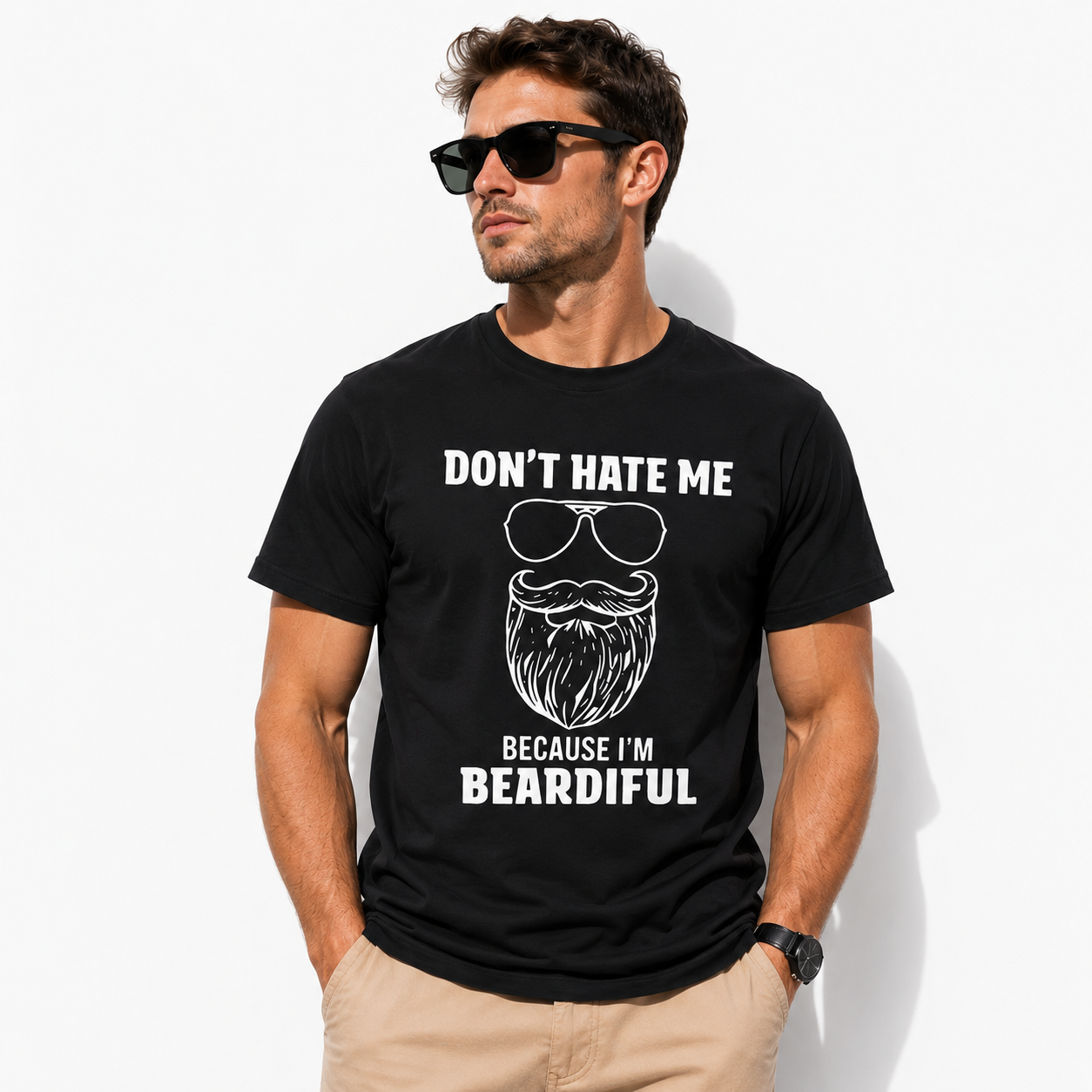 Don’t Hate Me Because I’m Beardiful Graphic Tee - Funny Beard Humor T-Shirt