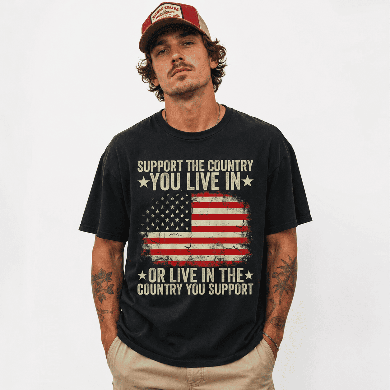 Support The Country You Live In T-Shirt | Patriotic American Flag Graphic Tee