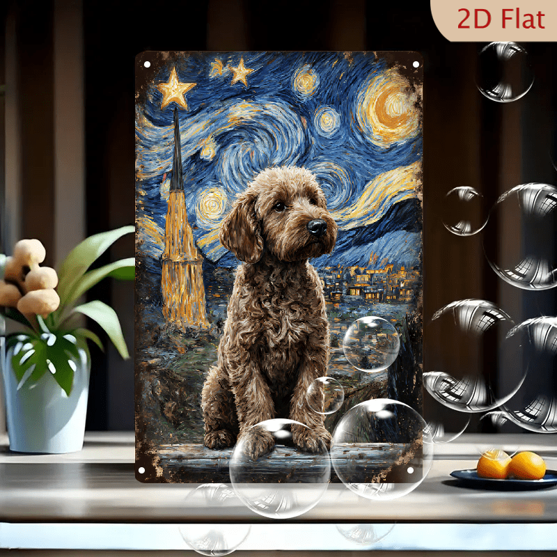 Goldendoodle Starry Night Metal Sign Funny Dog Art Vintage Labradoodle Decor
