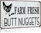 Funny Farm Fresh Butt Nuggets Metal Sign Retro Chicken Egg Farmhouse Wall Decor