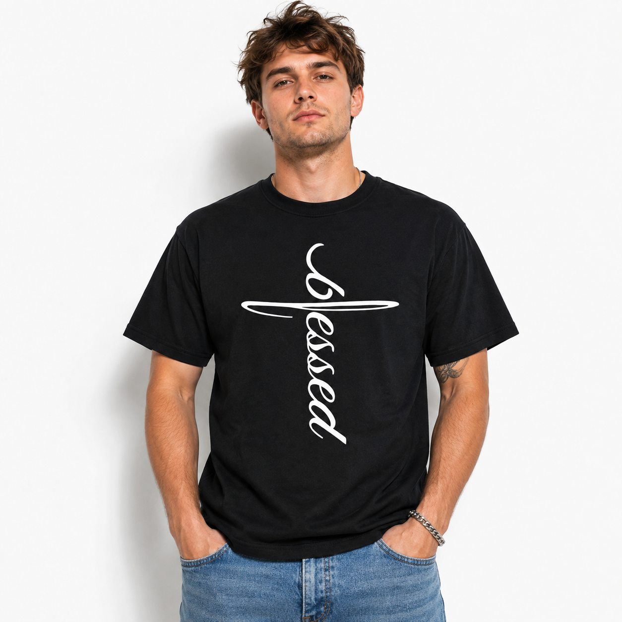 Blessed Cross T-Shirt - Christian Faith Graphic Tee - Religious Gift Shirt