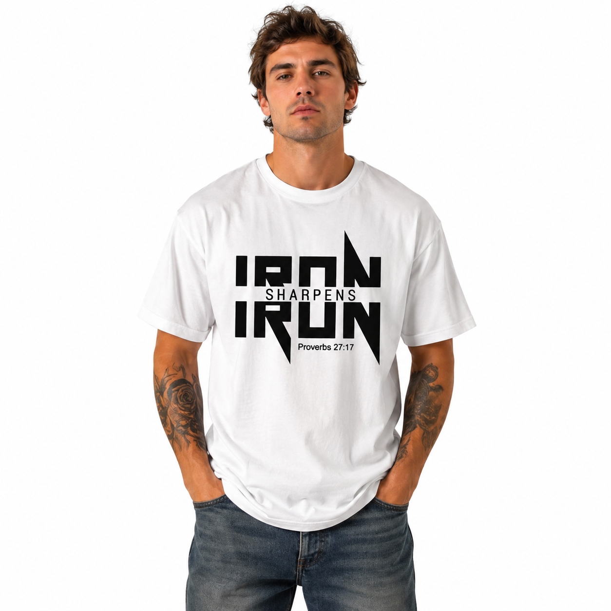 Iron Sharpens Iron T-Shirt Men's Christian Bible Verse Graphic Tee