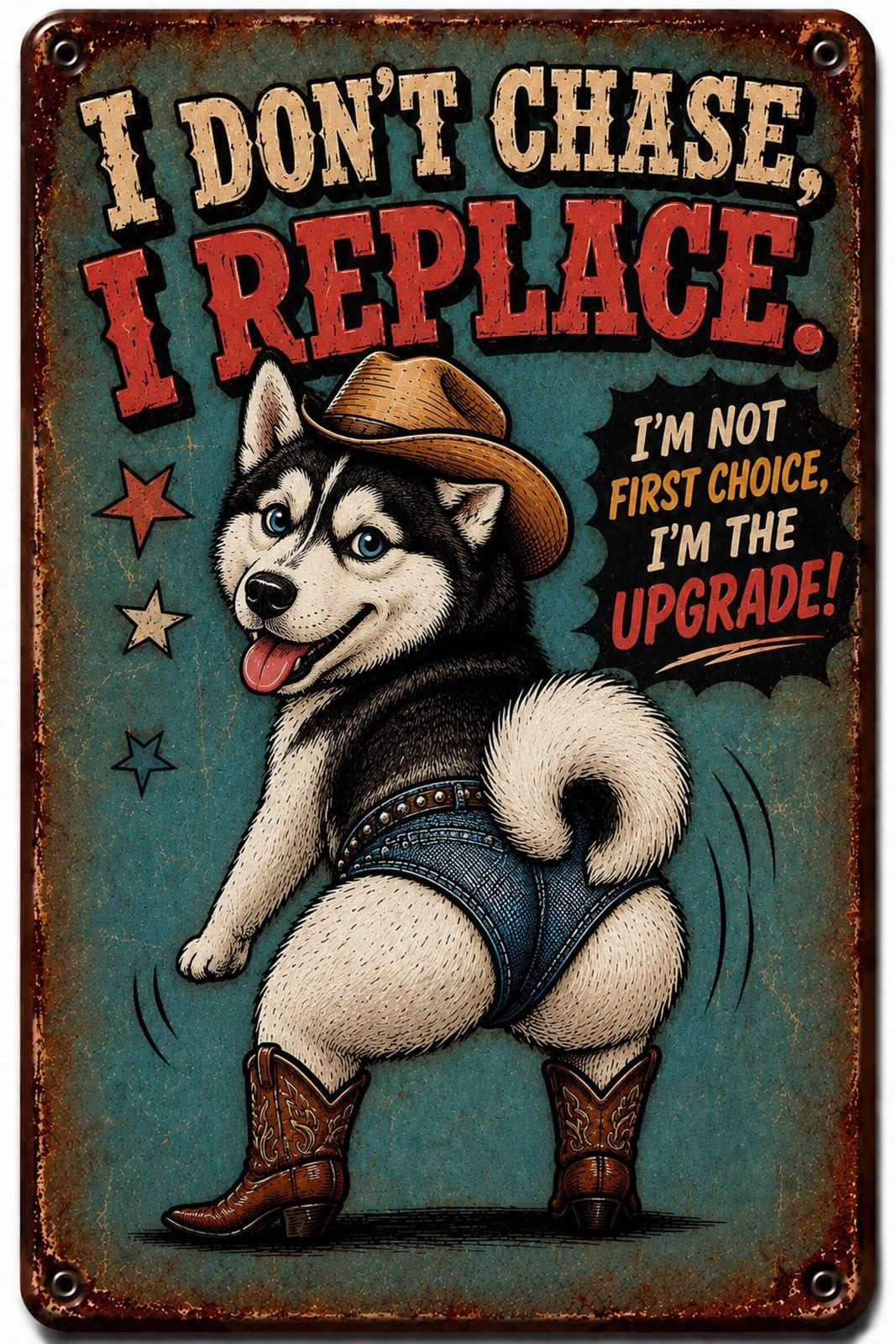 Funny Pug Metal Sign, I Don't Chase I Replace, Western Dog Decor