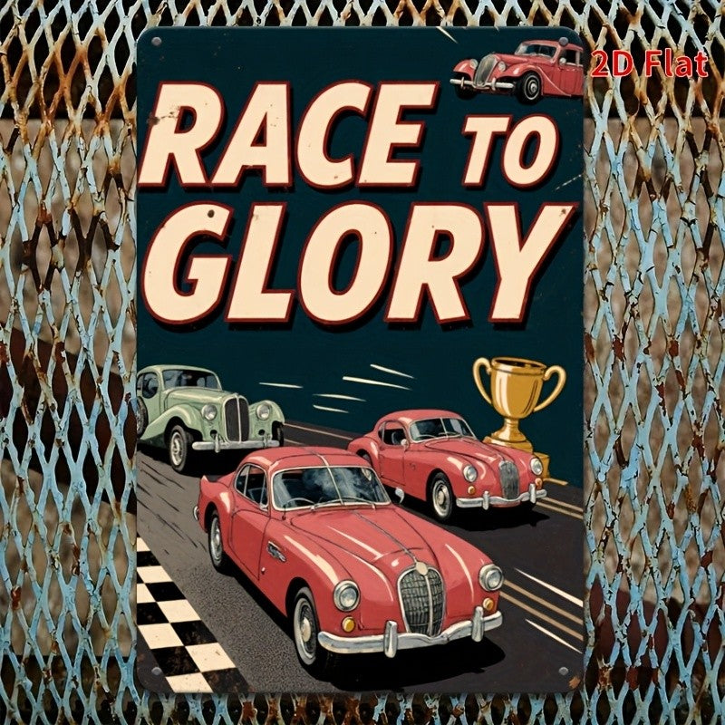 Race to Glory Metal Tin Sign - Vintage Racing Car Tin Wall Art Poster