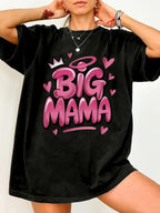 Women Big Mama Graphic T-Shirt Funny Mom Quote Casual Crew Neck Tee Top