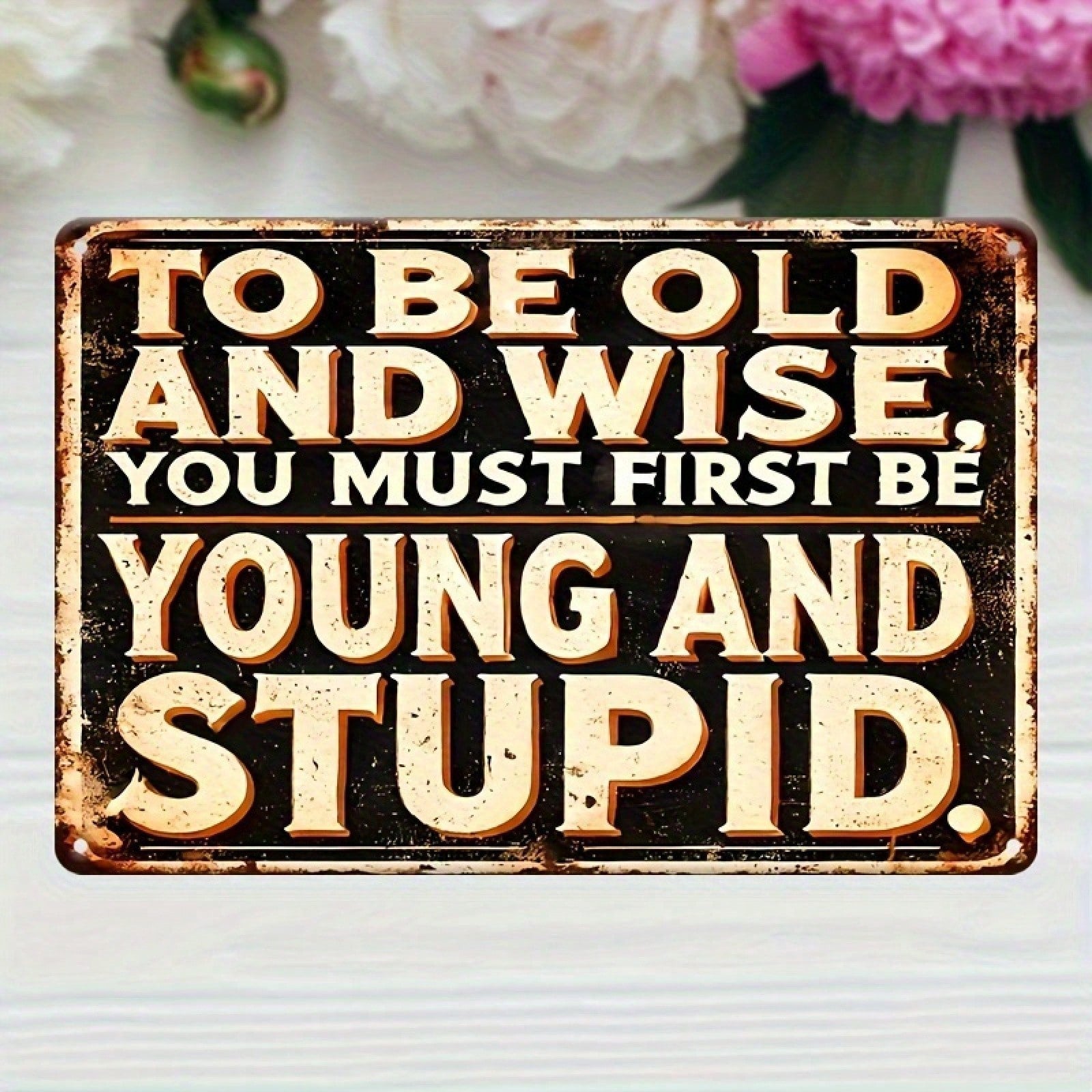 Funny Old and Wise Metal Tin Sign - Retro Humorous Sarcastic Man Cave Art
