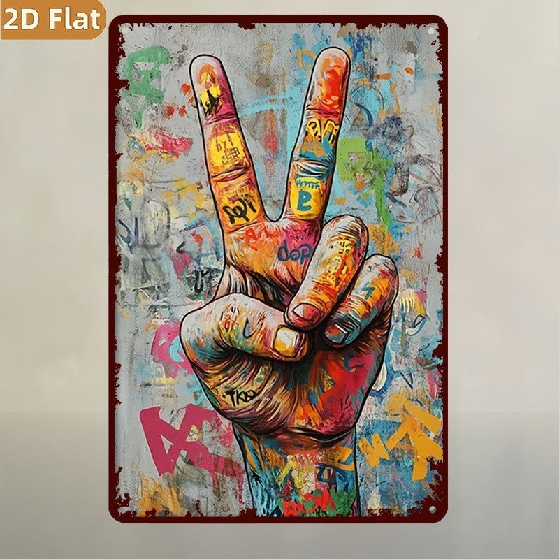 Urban Vibe Hand Gesture Tin Sign - Vintage Grunge Style Metal Wall Art Decor