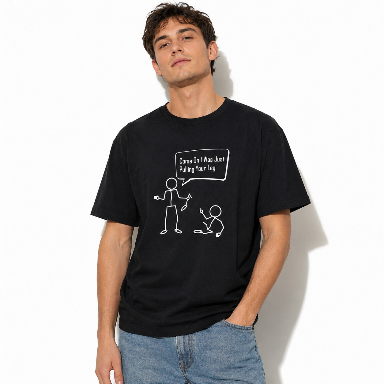 Funny Stick Figure Graphic T-Shirt Minimalist Cartoon Humor Tee