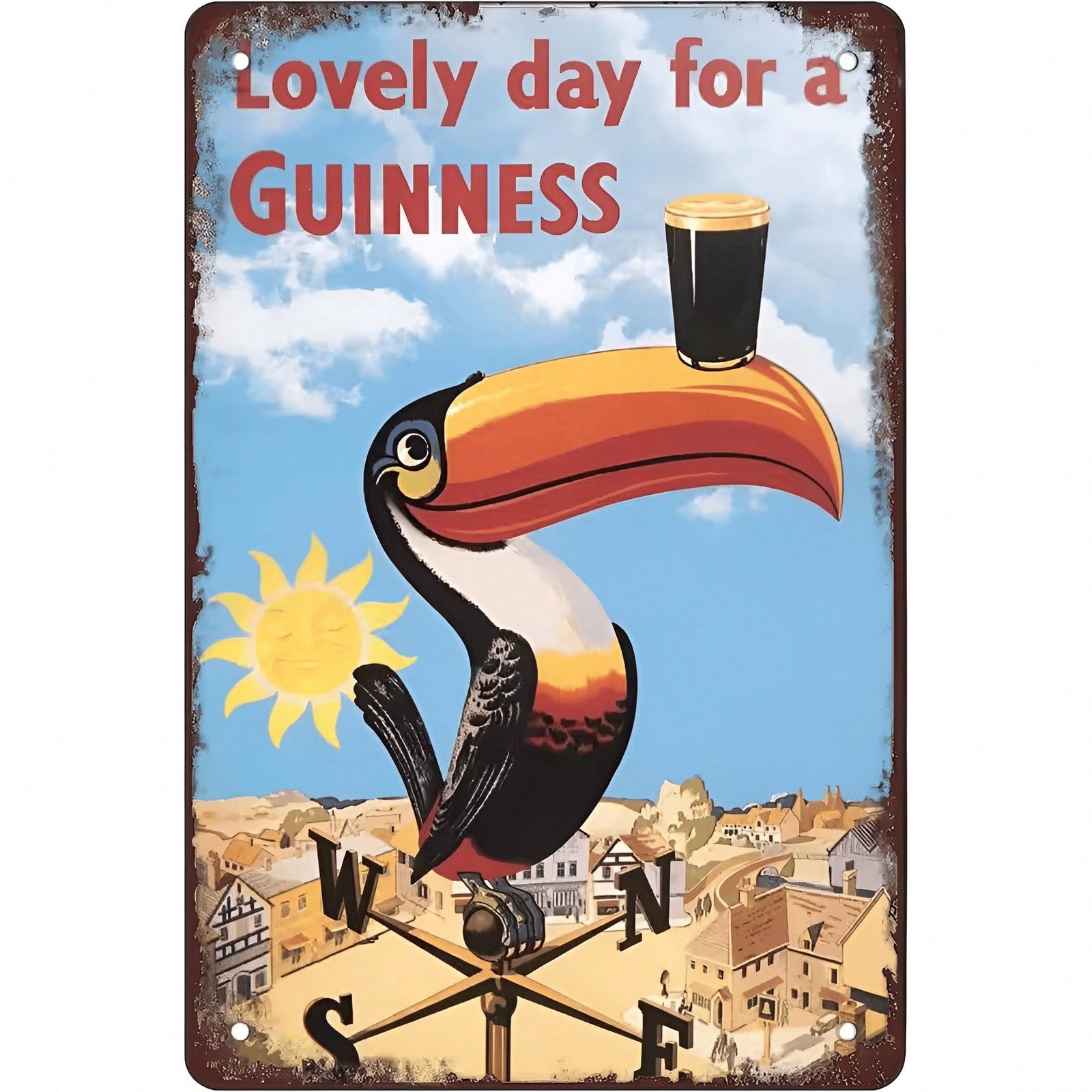 Lovely Day For A Beer Metal Tin Sign - Classic Toucan Irish Stout Wall Decor