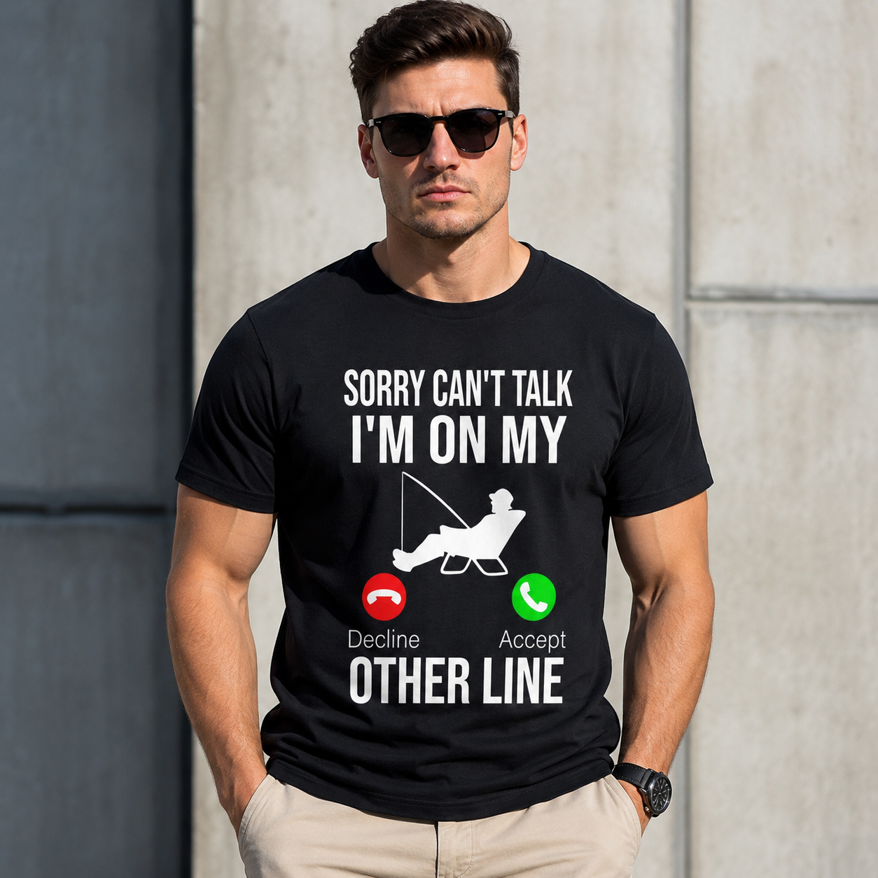 Sorry I'm On My Other Line Funny Fishing Tee - Men's Outdoors Hobby T-Shirt