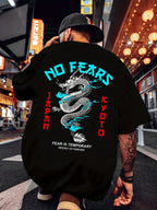 Japanese Dragon No Fears Graphic Tee - Kyoto Streetwear Back-Print Shirt