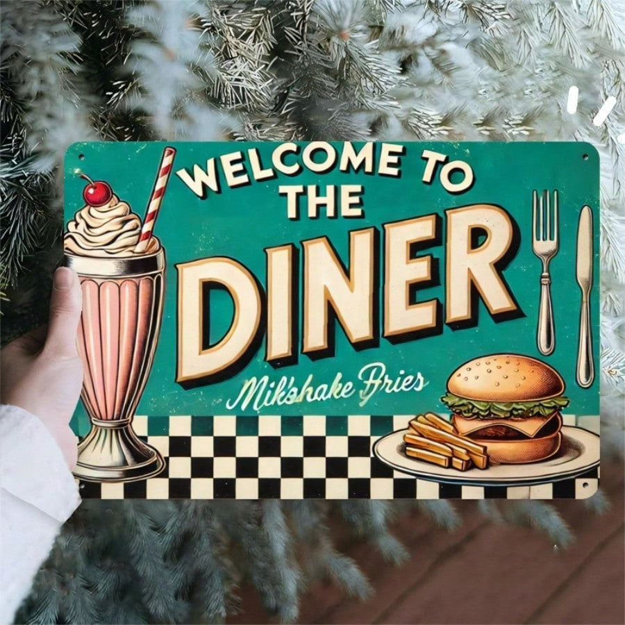 Diner Metal Tin Sign Vintage Welcome To The Diner Milkshake Hamburger Tin Plaque