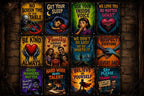 Horror Motivational Metal Sign Gothic Family Rules Plaque Spooky Wall Decor