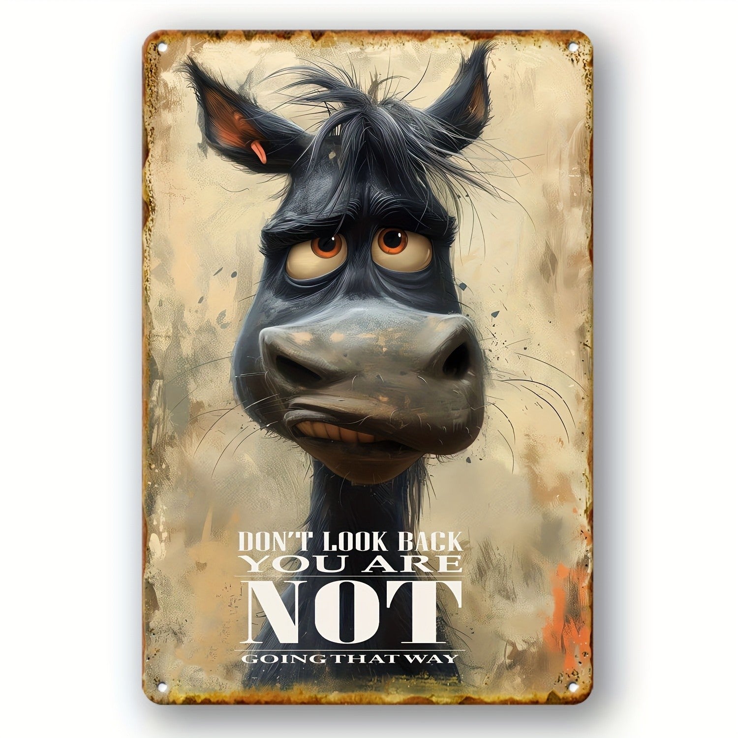 Don't Look Back Metal Sign - Funny Donkey Tin Wall Art Decor Plaque