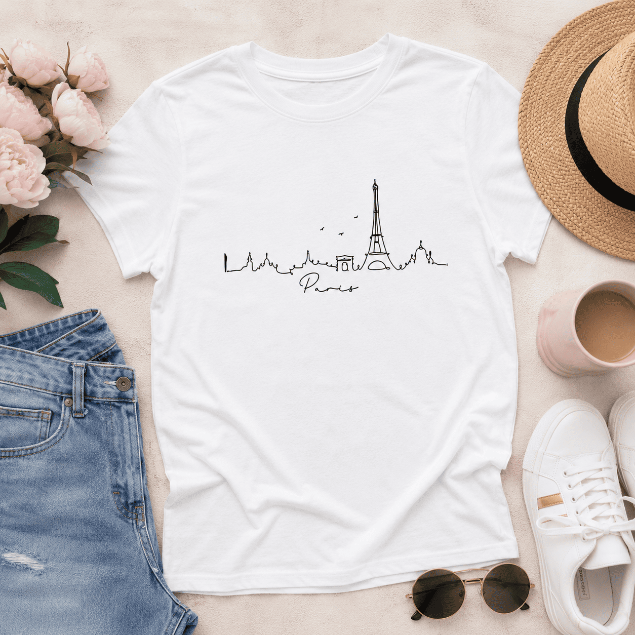 Paris Skyline T-Shirt | Minimalist Eiffel Tower Cityscape Graphic Tee