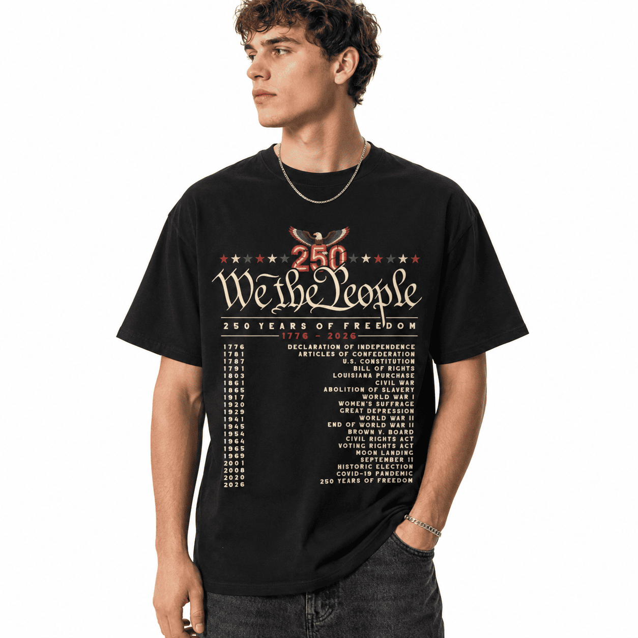250 Year Timeline 1776-2026 USA 250th Anniversary Patriotic Men's T-Shirt