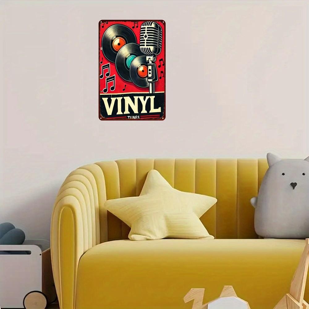 Rustic Vinyl Records Tin Sign - Microphone Metal Poster Wall Art Decor