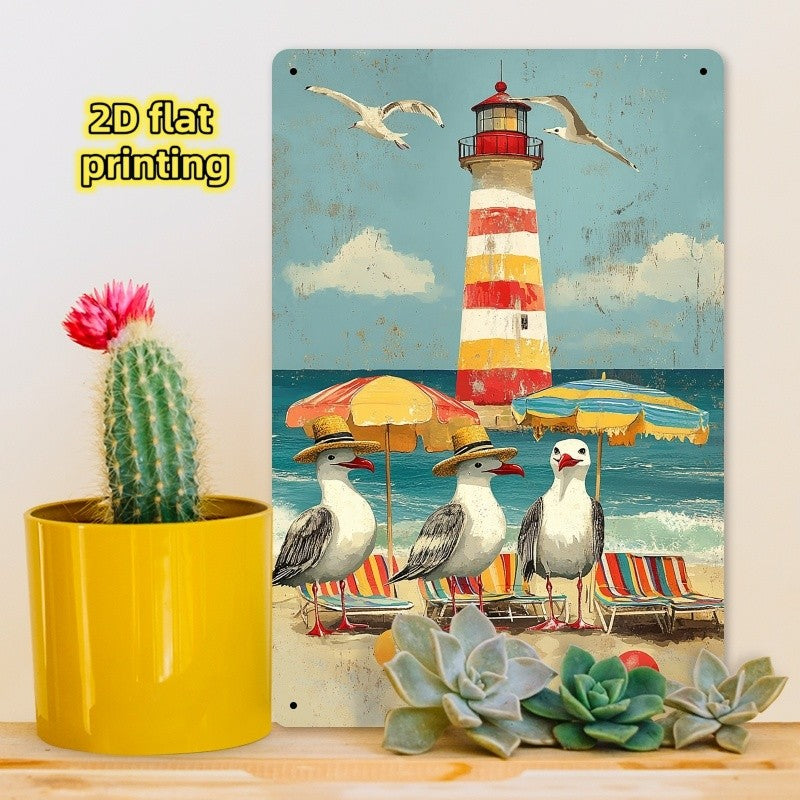 Nautical Seaside Tin Sign - Funny Seagull Metal Poster Wall Art Decor Plaque