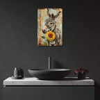 Retro Country Farm Donkey Metal Tin Sign - Cute Sunflower Barn Wood Wall Art