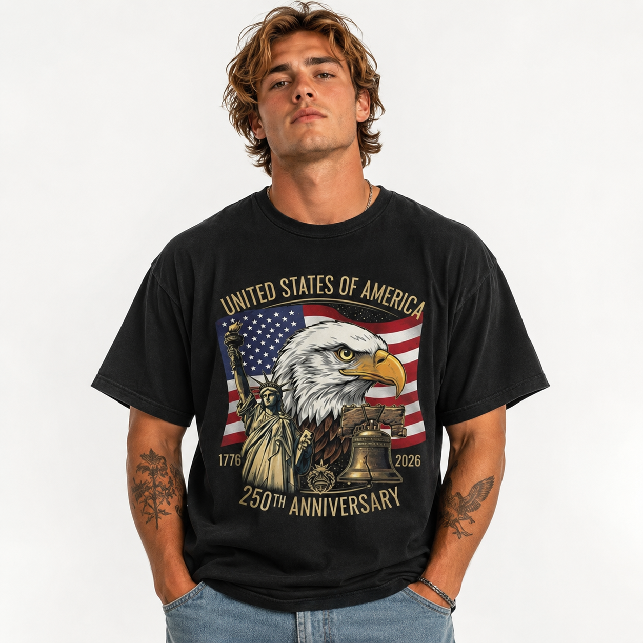250 Years 1776-2026 Eagle Liberty Bell Patriotic Anniversary Men's T-Shirt