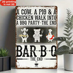 Funny BBQ Metal Sign - Retro "Cow, Pig & Chicken" Humorous Tin Decor