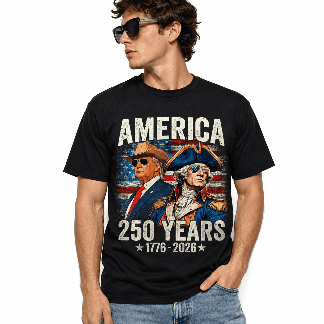 Funny America 250th Anniversary Trump Washington Patriotic USA T-Shirt