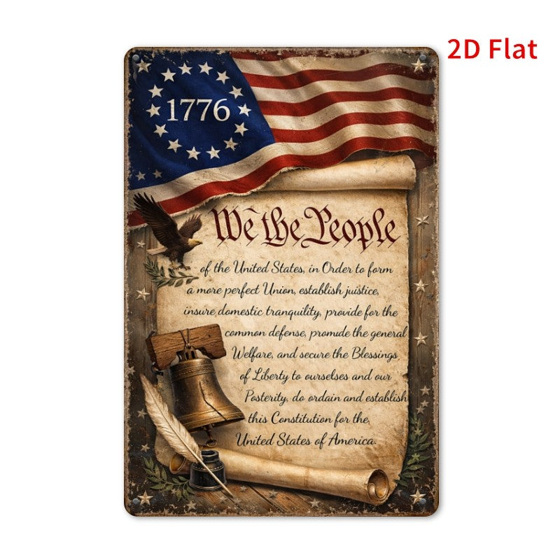 American Constitution Tin Sign - Patriotic Eagle Metal Poster Wall Art Decor