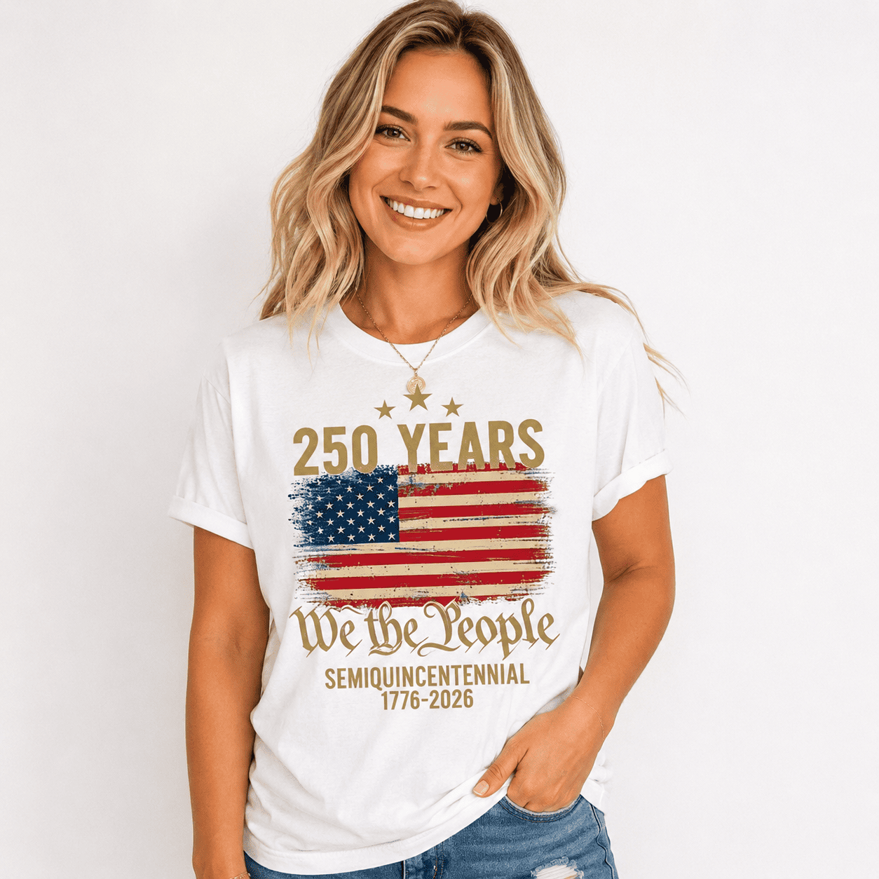 Women's Retro USA 250th Anniversary Flag Patriotic 4th of July T-Shirt