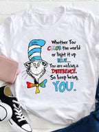 Women Teacher Appreciation Cat Graphic T-Shirt You Make A Difference Casual Tee