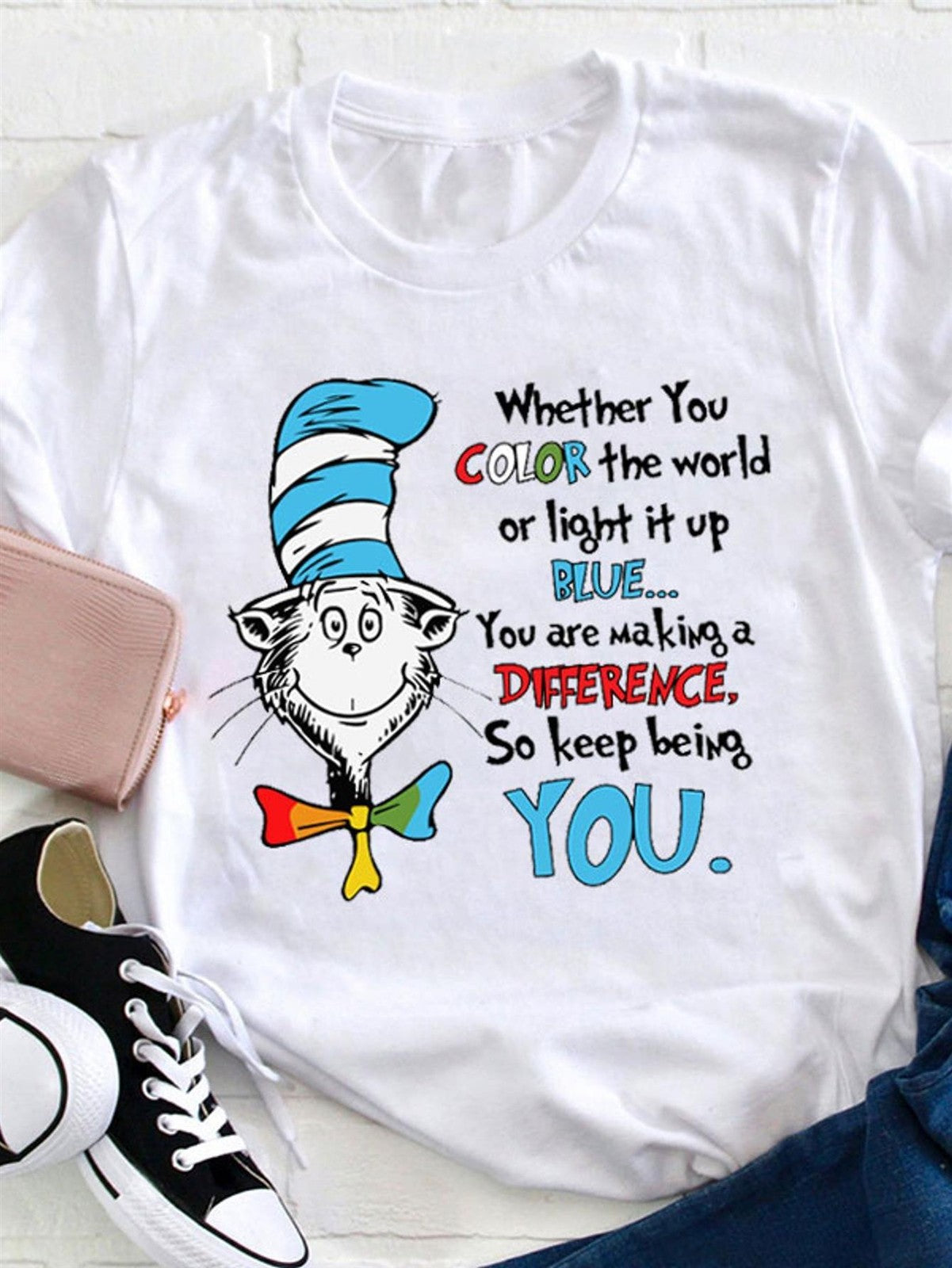 Women Teacher Appreciation Cat Graphic T-Shirt You Make A Difference Casual Tee