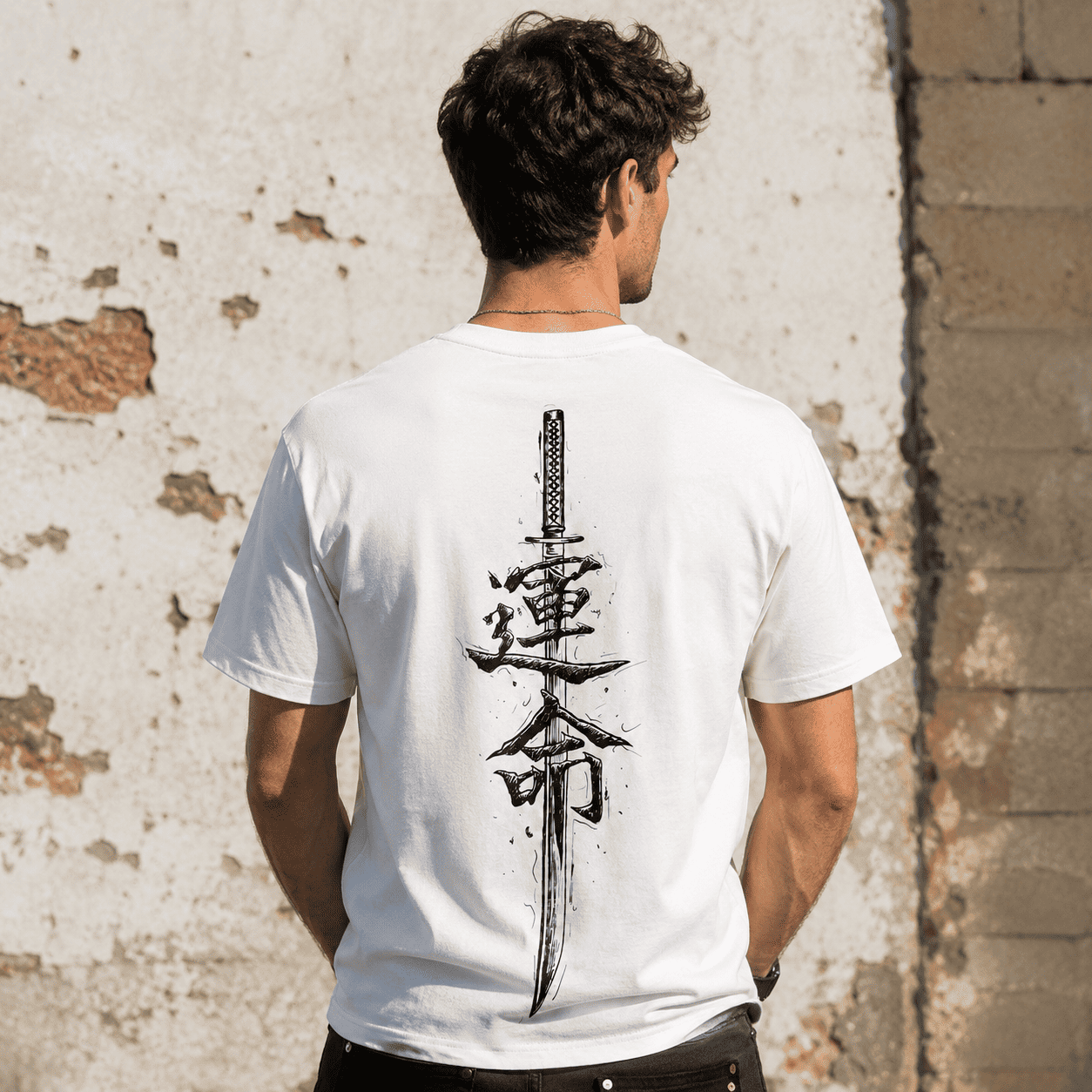 Japanese Katana Sword Calligraphy Tee - Edgy Samurai Streetwear Shirt