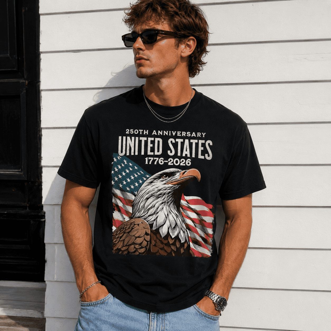USA 250th Anniversary Flag Patriotic 4th of July Independence T-Shirt