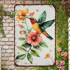 Retro Metal Hummingbird Sign Watercolor Floral Painting Cute Bedroom Kitchen Art