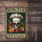 Rustic Culinary Gangster Metal Sign Retro Chef Skull Kitchen Wall Decor