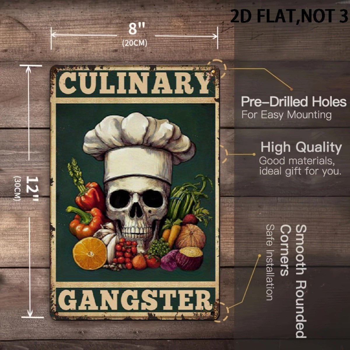 Rustic Culinary Gangster Metal Sign Retro Chef Skull Kitchen Wall Decor