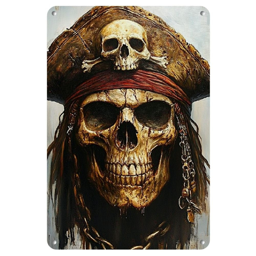 Pirate Skull Crossbones Tin Sign Retro Gothic Halloween Man Cave Wall Art